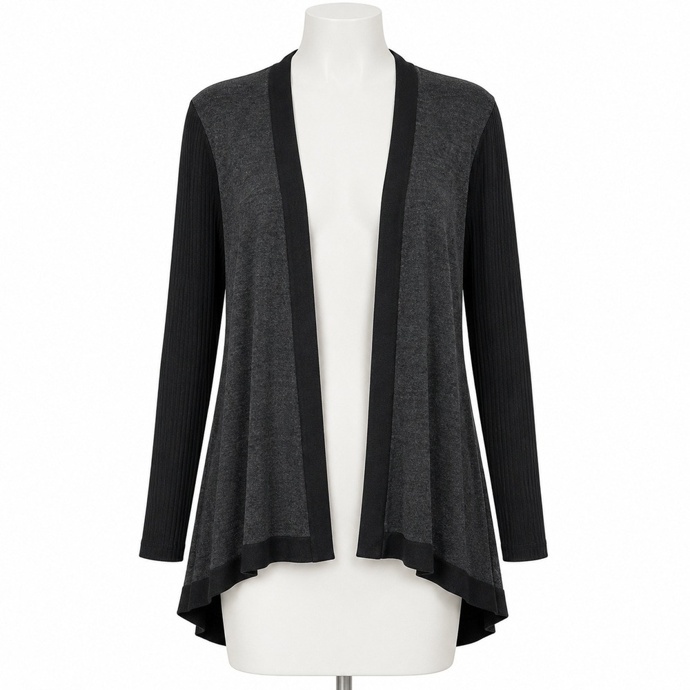 Eileen Fisher Cardigan Womens S Charcoal Gray Open Front Ribbed High Low Sweater
